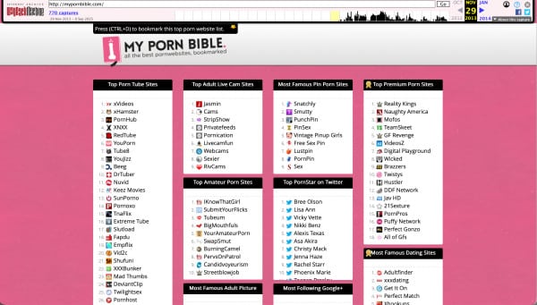 MyPornBible captured by Wayback Machine in 2013