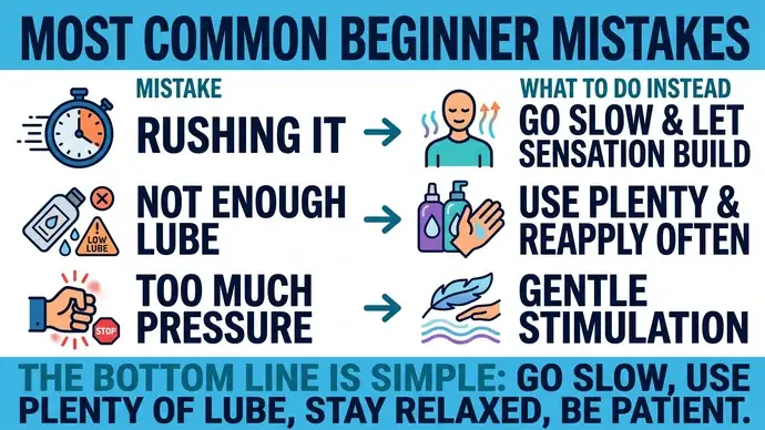 Table of the most common beginner prostate play mistakes such as rushing it not enough lube and too much pressure and what to do instead
