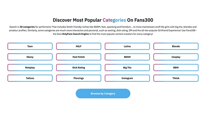 Fans300 category filters for OnlyFans creators