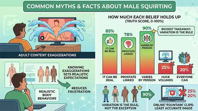 Infographic of common myths and facts about male squirting