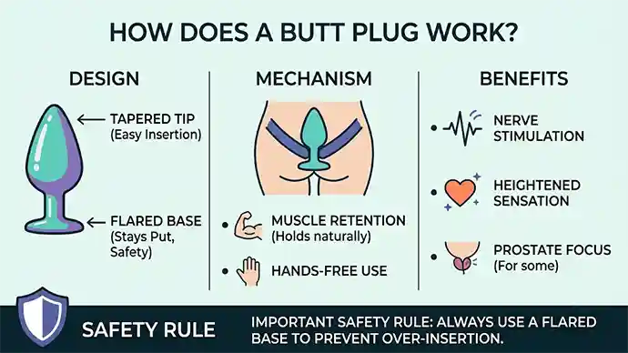 Illustration of how a butt plug works by sitting against the muscle for a feeling of fullness
