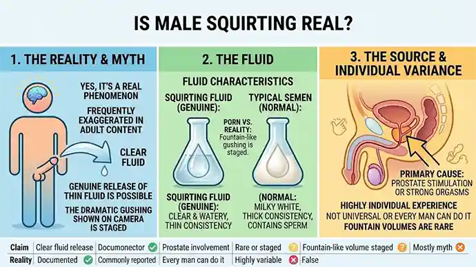 Chart separating real facts from myths about male squirting