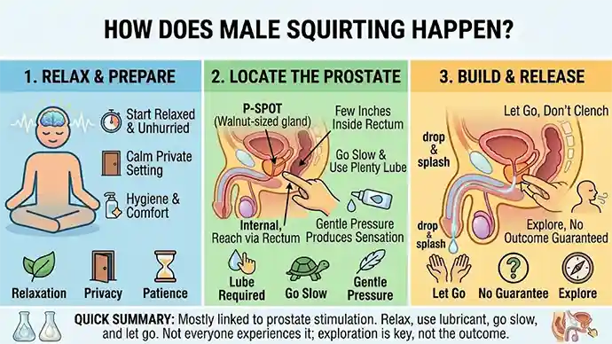 Diagram showing how male squirting happens through prostate stimulation