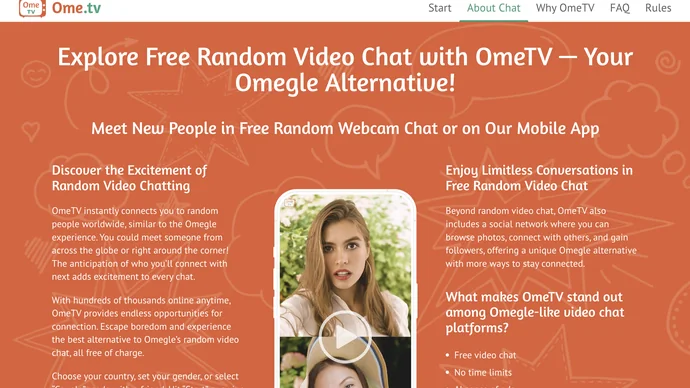 OmeTV homepage showing free random video chat, an Omegle alternative