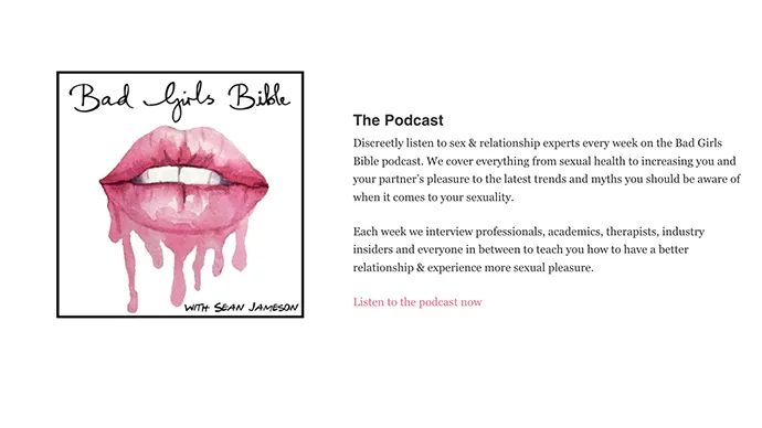 Bad Girls Bible podcast page with weekly episodes