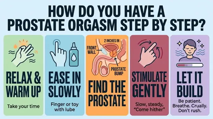 Step by step guide to having a prostate orgasm showing relax and warm up ease in slowly find the prostate stimulate gently and let it build