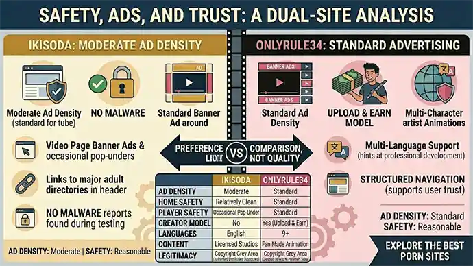 Safety ads and trust comparison between Ikisoda and OnlyRule34