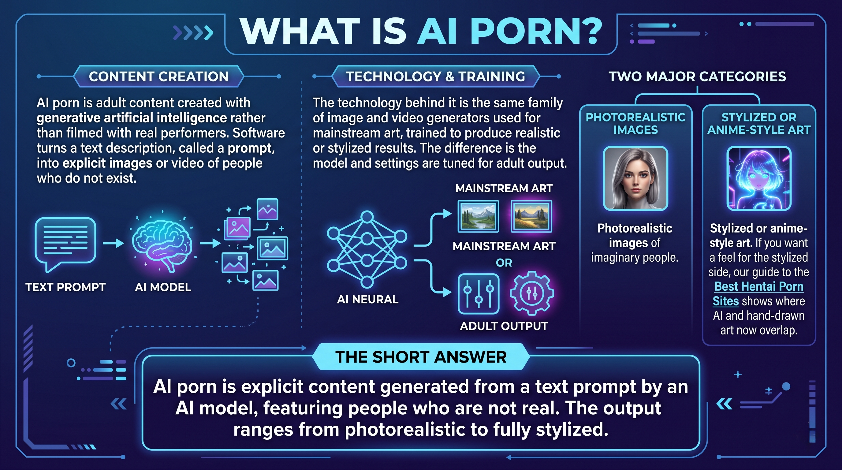 Infographic explaining what AI porn is showing a text prompt being turned into AI-generated adult images of people who do not exist