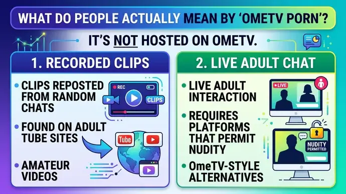 Diagram showing the two meanings of OmeTV porn recorded random cam clips on tube sites and adult random cam platforms that allow nudity