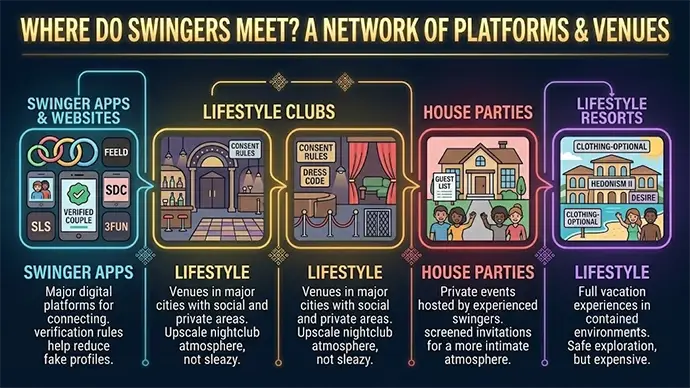 Where do swingers meet apps clubs and resorts