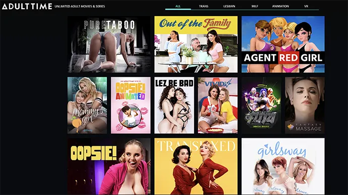 AdultTime homepage screenshot - premium porn streaming platform