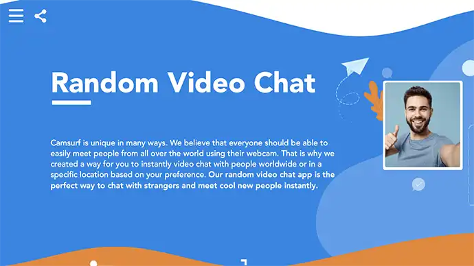 Camsurf homepage screenshot - mobile-first random cam chat