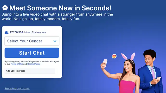 Chatrandom homepage screenshot - largest adult random cam chat