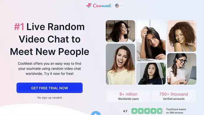 CooMeet homepage screenshot - verified female cam chat platform