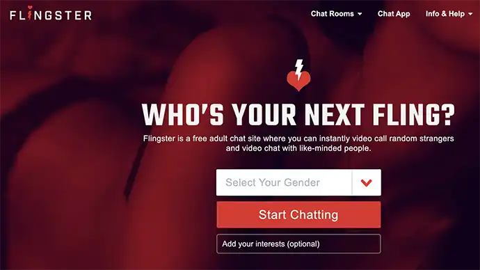 Flingster homepage screenshot - anonymous adult cam roulette site