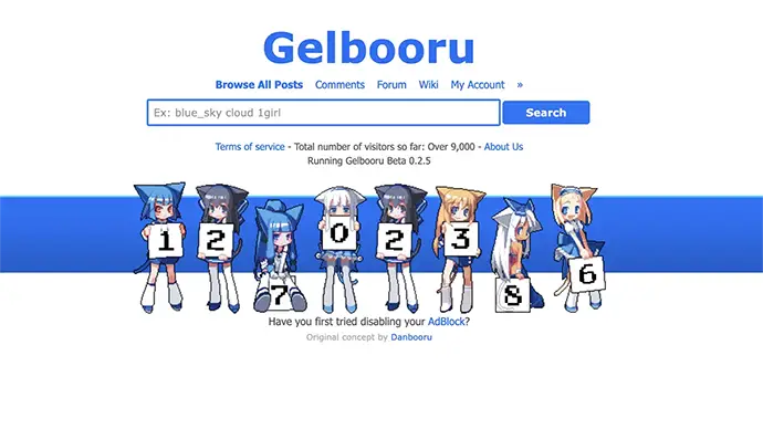 Gelbooru homepage screenshot - hentai image database