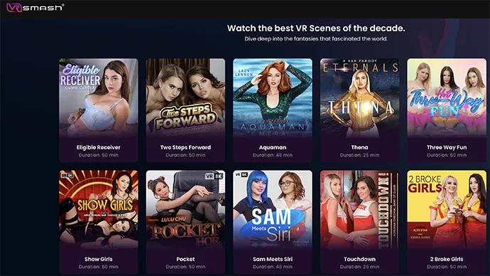 VRSmash homepage screenshot - best VR porn aggregator site