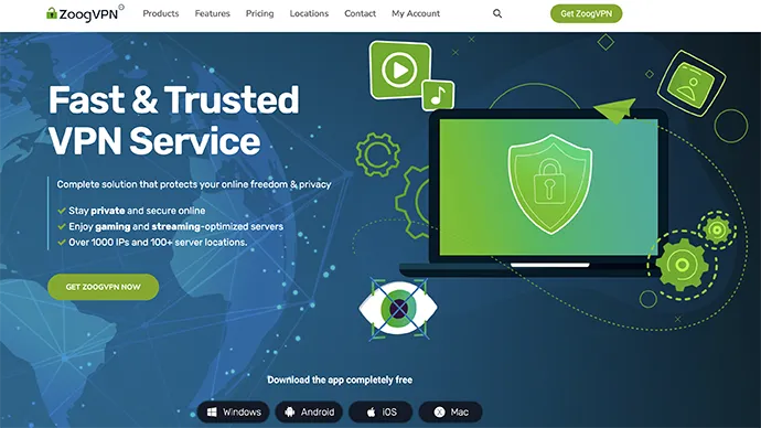 ZoogVPN homepage screenshot showing affordable VPN service